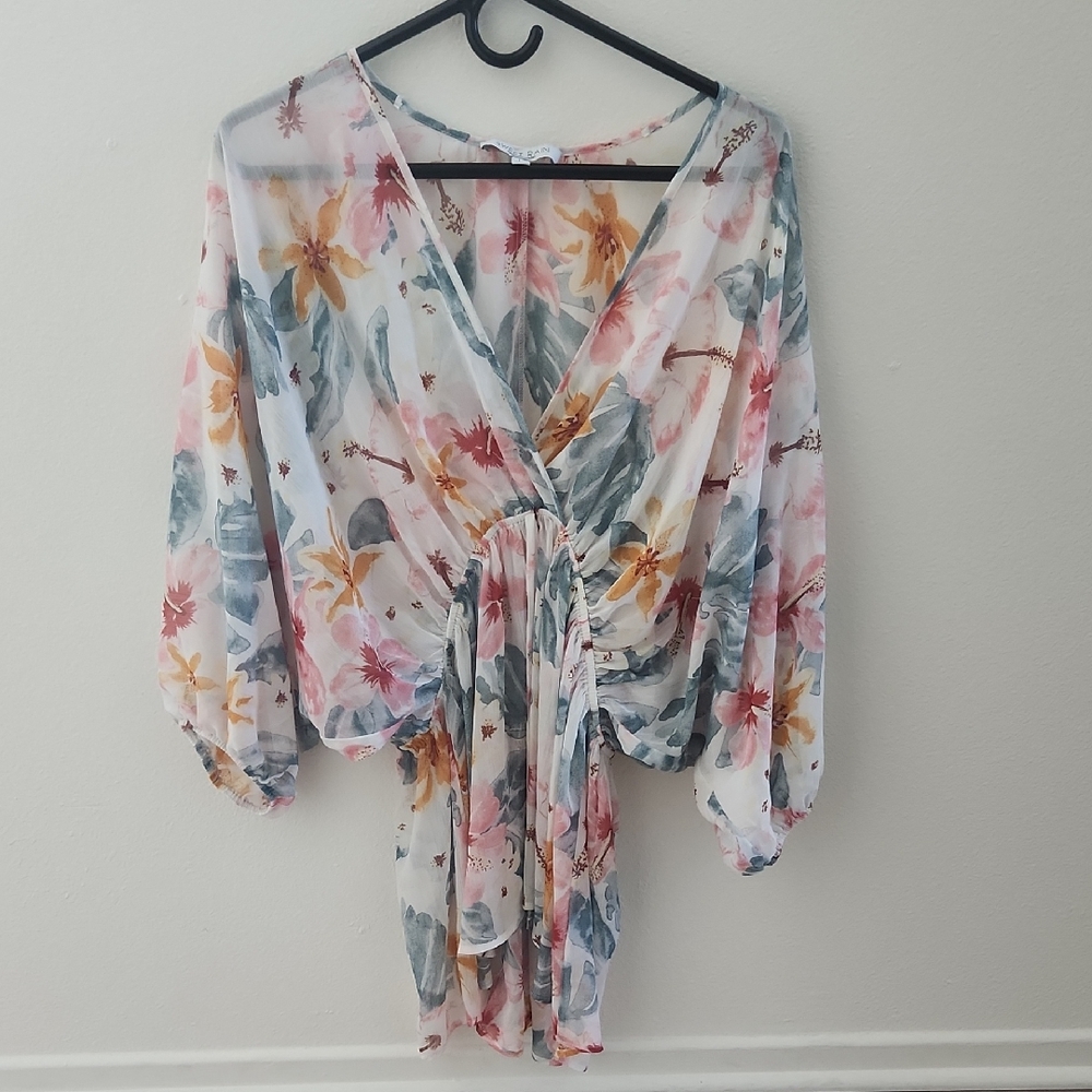 Sweet Rain Floral Sheer Blouse